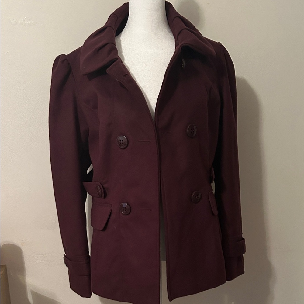 Women's Double-Breasted Peacoat Jacket - Burgundy